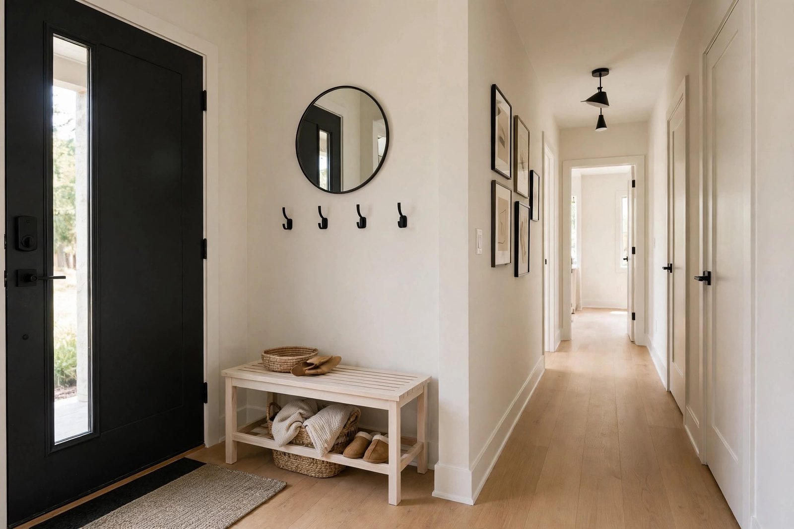 Residential interior with natural light and contemporary finishes